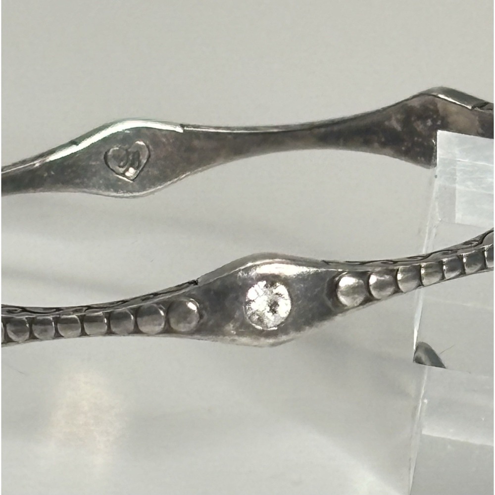 Vintage Brighton Bangle Bracelet Silver Tone Clear Rhinestones Scrollwork Signed